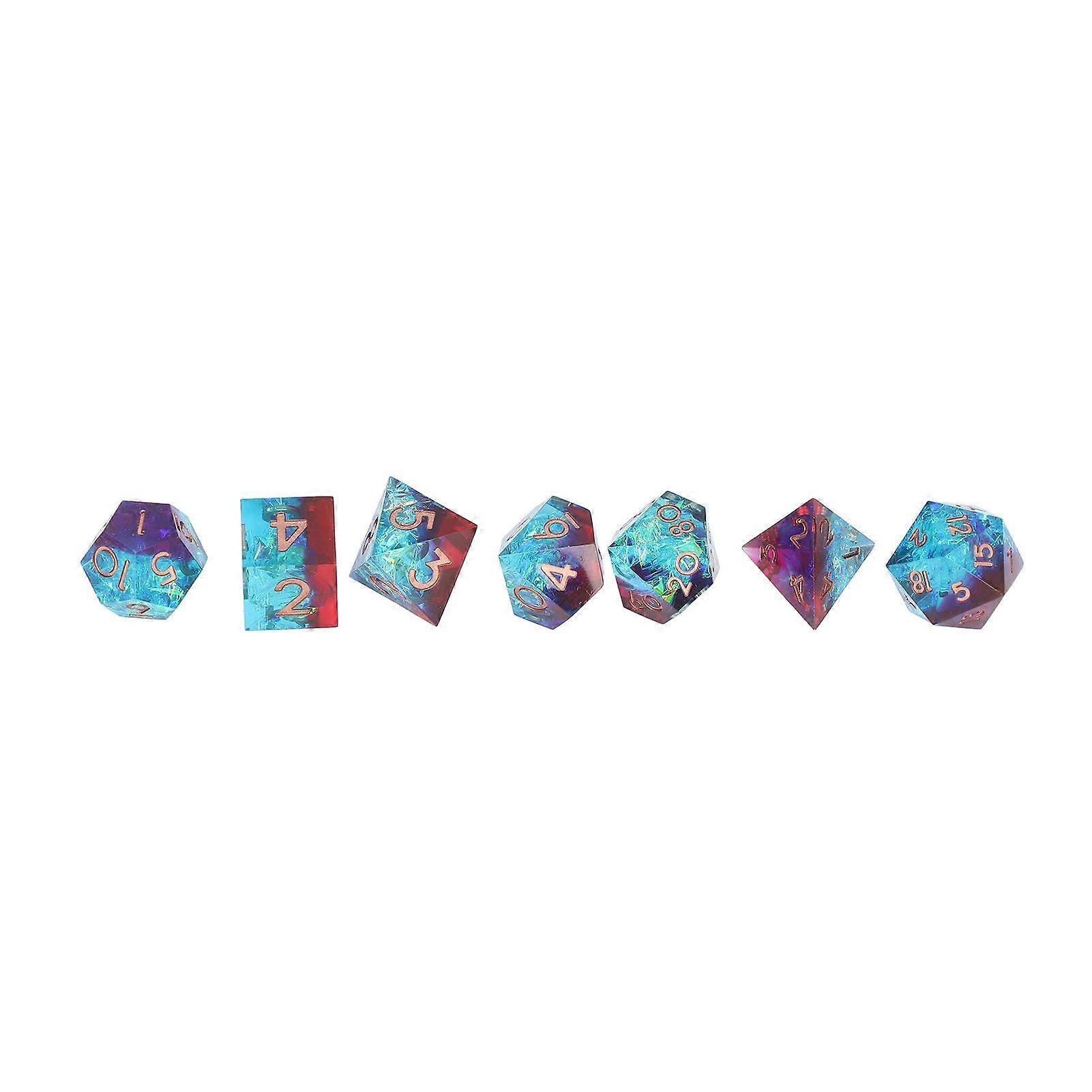 7Pcs Polyhedral Resin Dice Set Clear Numbers Role Playing Games Exquisite Collectible Gift for Family Friends Blue+Red