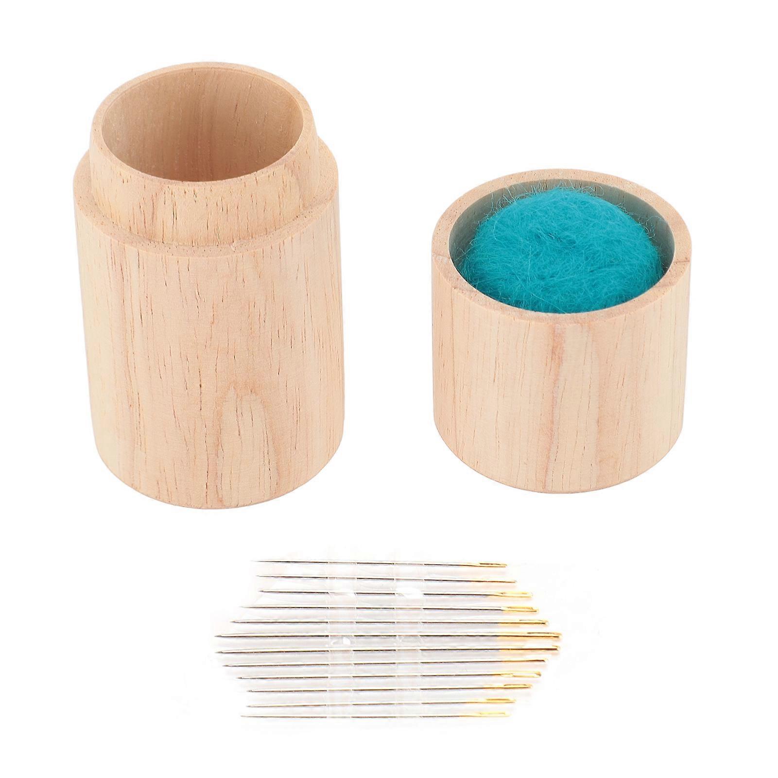 Coussin à épingles en bois, porte-aiguilles à coudre, grande capacité, multifonction, portable, avec aiguilles à broder, bleu et vert