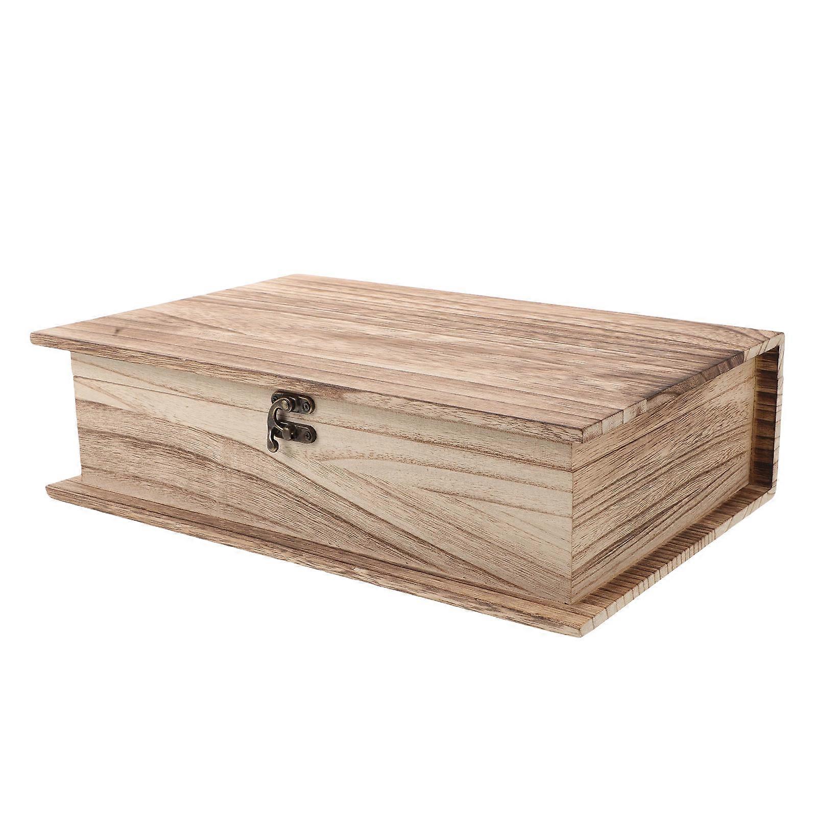 Light Brown Wooden Book Storage Box for Storage with Hinged Lid