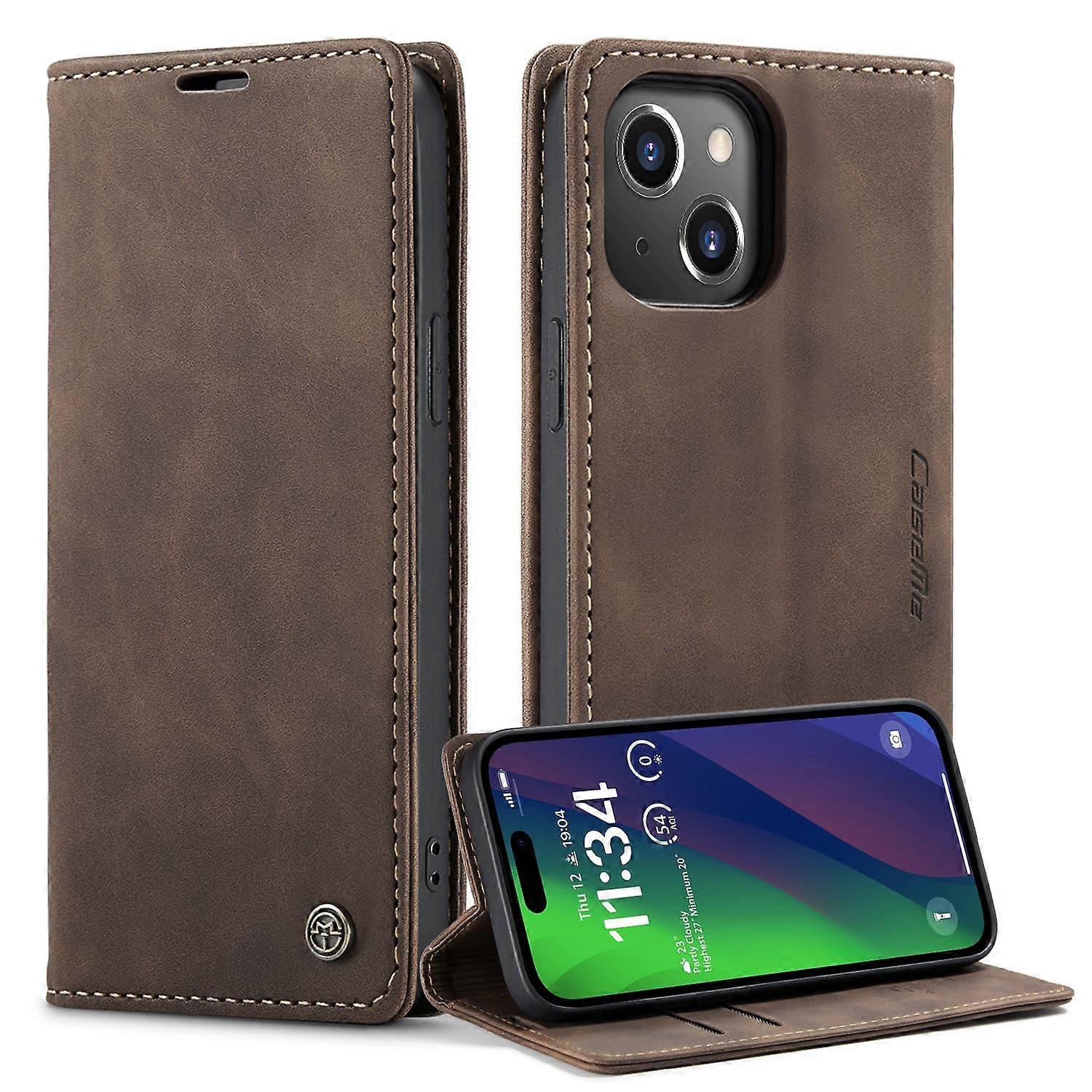 CASEME 013 Series For iPhone 15 Leather Wallet Phone Case Flip Stand Drop-proof Cover