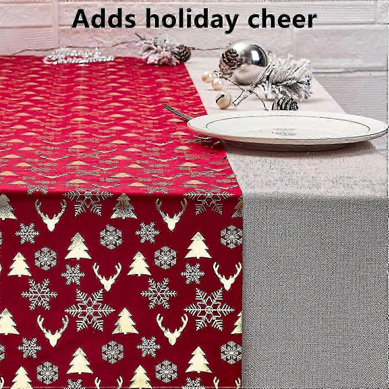 Christmas Decorations Table Runner Christmas Deer Warm Gold Velvet Fabric Polyester Cotton Table Flag New Year Printed Xmas Holiday Gathering Table Fl