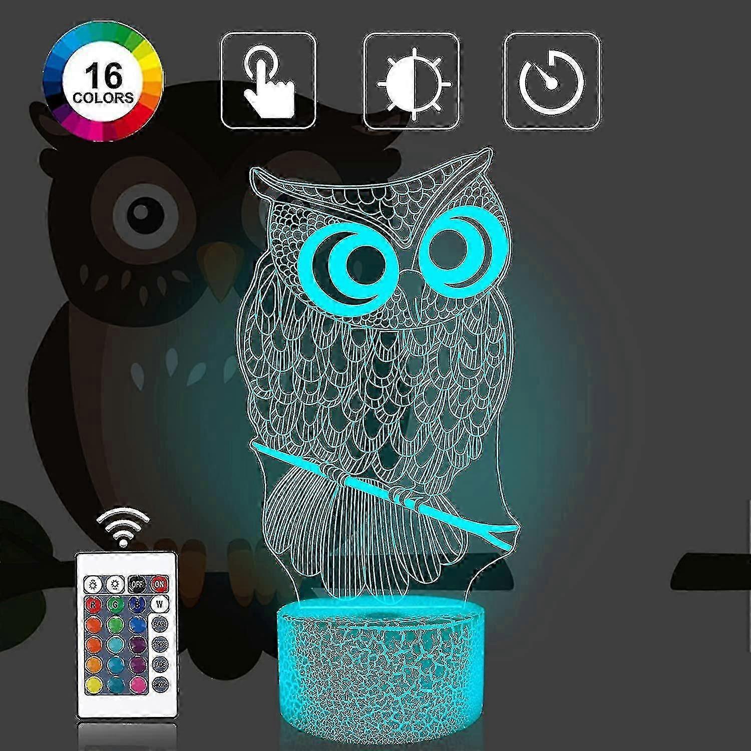 Owl 3d Illusion Lamp, Bird Night Light With Remote Control 16 Color Changing Timer Desk Lamps Kids Animal Room Decor Plug In Best Cool Festival Birth