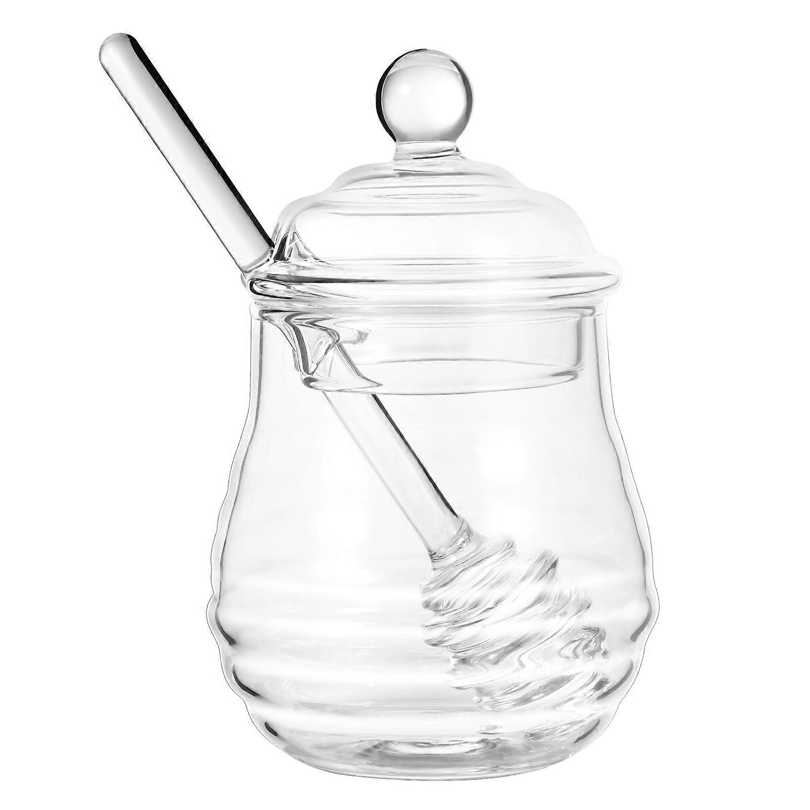 BESTONZON 250ml Honey Jar with Dipper and Lid Transparent Glass Honey Container Honey Pot for Home Kitchen