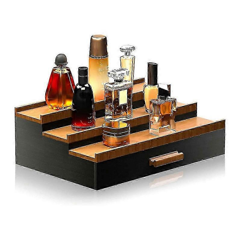 Wooden Cosmetics Storage Box Perfume Display Stand with Hidden Drawer Stepped Perfume Storage Box