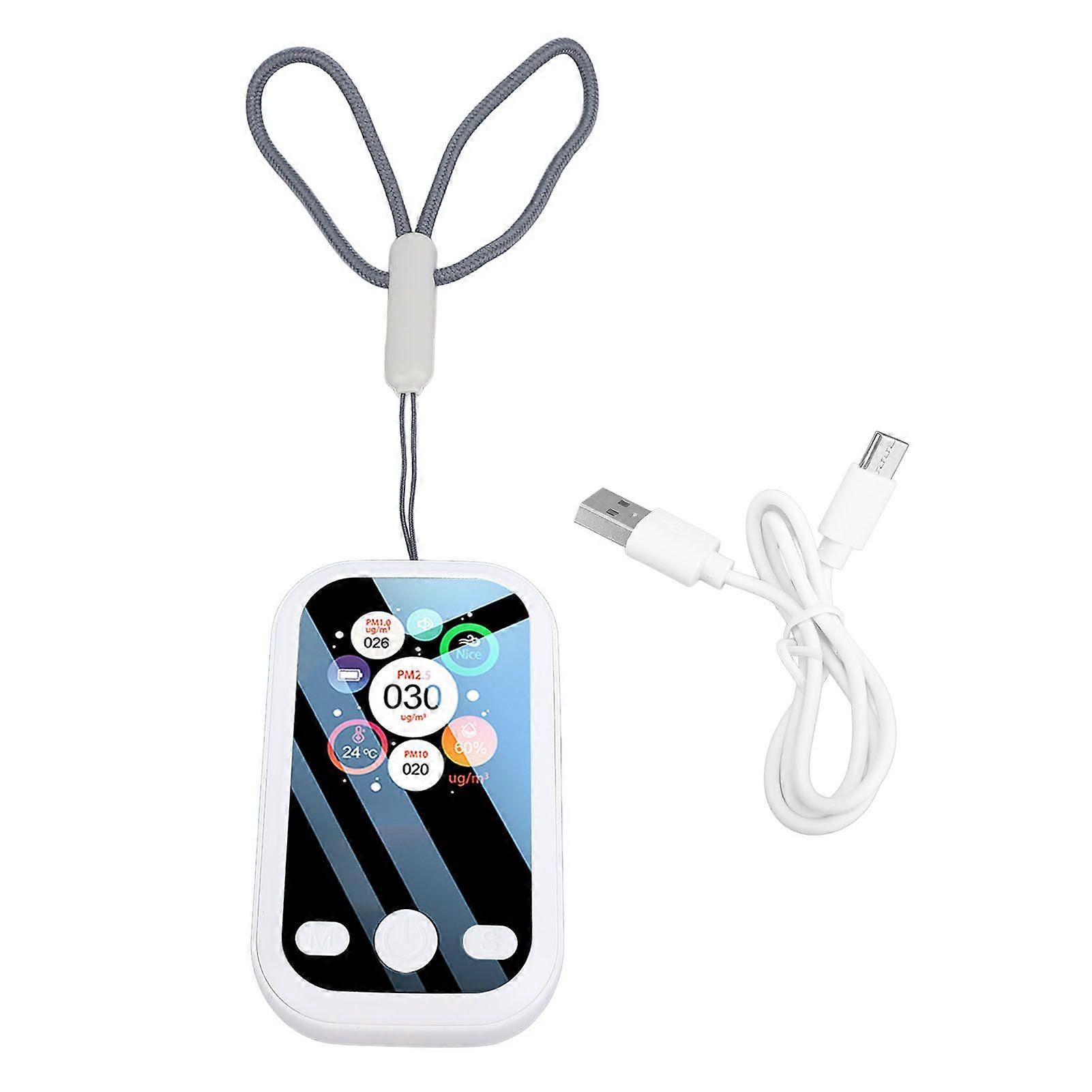 Portable Digital Air Quality Meter Detector LCD Display Detects PM2.5 PM10 PM1.0 Humidity for Home Travel Indoor High Accuracy White