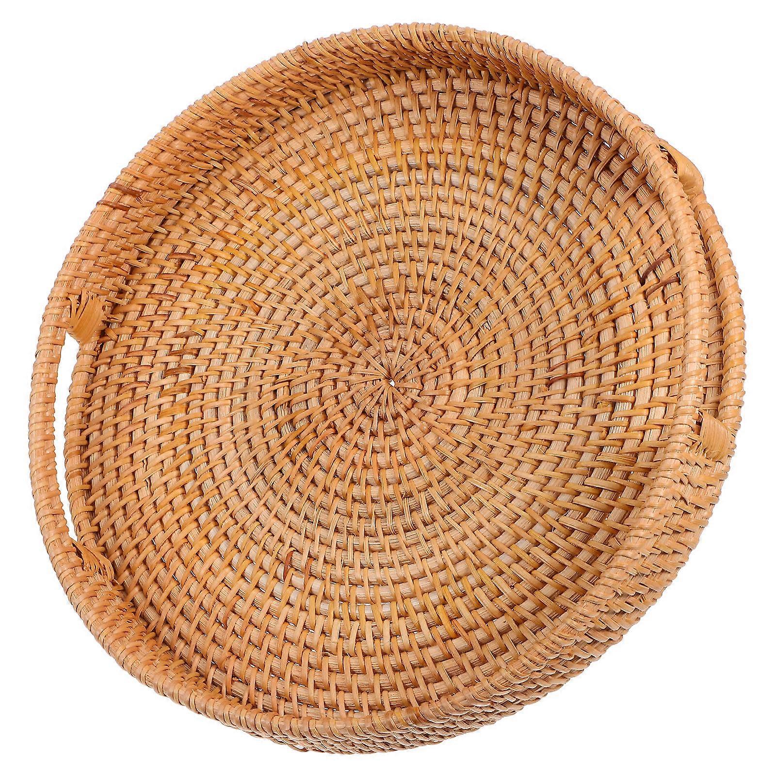 Round Rattan Serving Tray for Kitchen and Outdoor Use 4Pcs Set