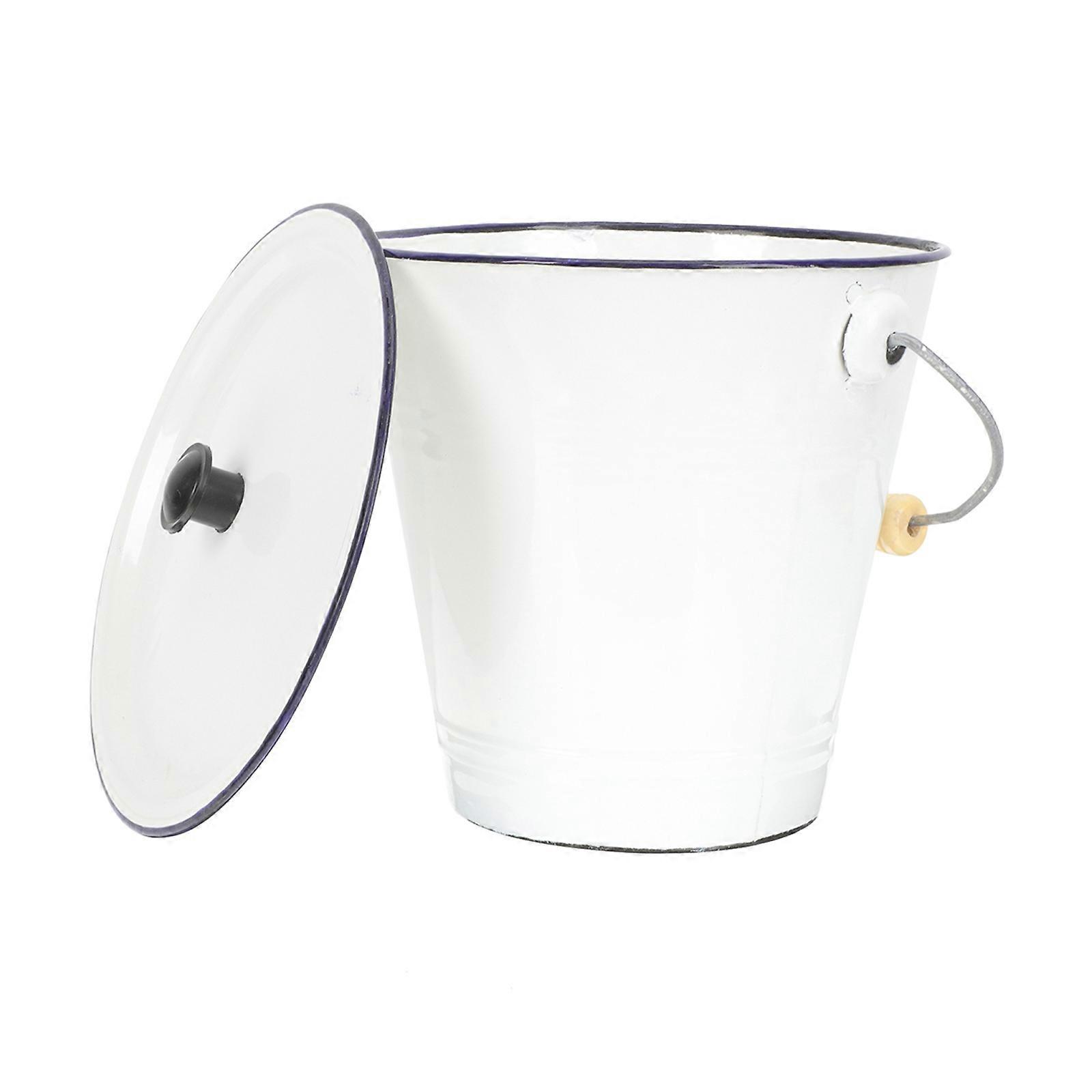Enamel Bucket Liquid Container Household Supply White Color Retro Style Storage 1Pcs