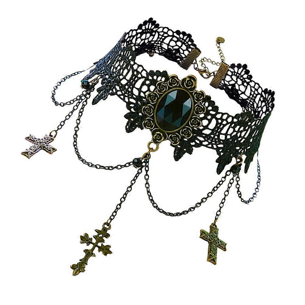 Gothic Choker 2Pcs Black Lace Neck Pendant Suitable For Halloween Costumes Religious Style Occasions