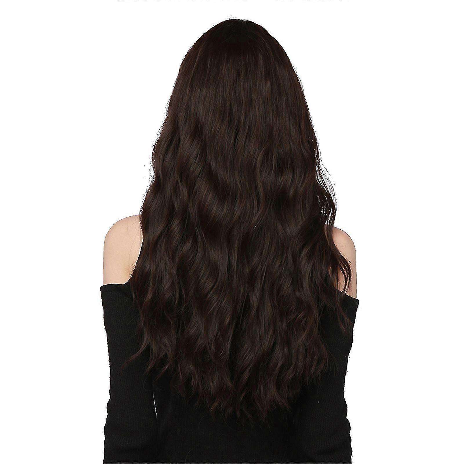 65cm Fiber Wig Air Bangs Wave Curly Brown Wig Headgear With Rose Net