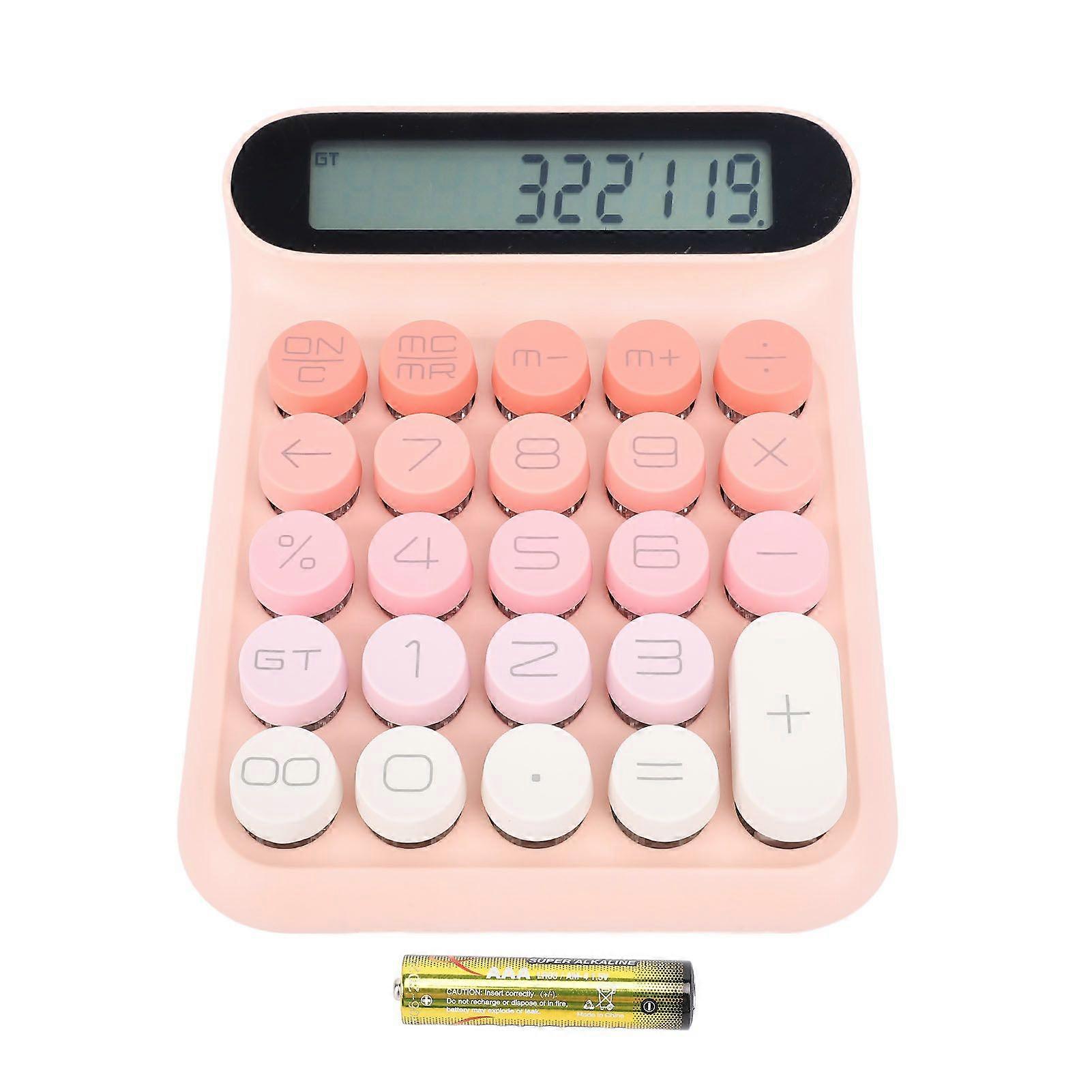 Mechanical Switch Calculator LCD Display 24 Keys Automatic Sleep Desktop Calculators for Business Office Students Pink