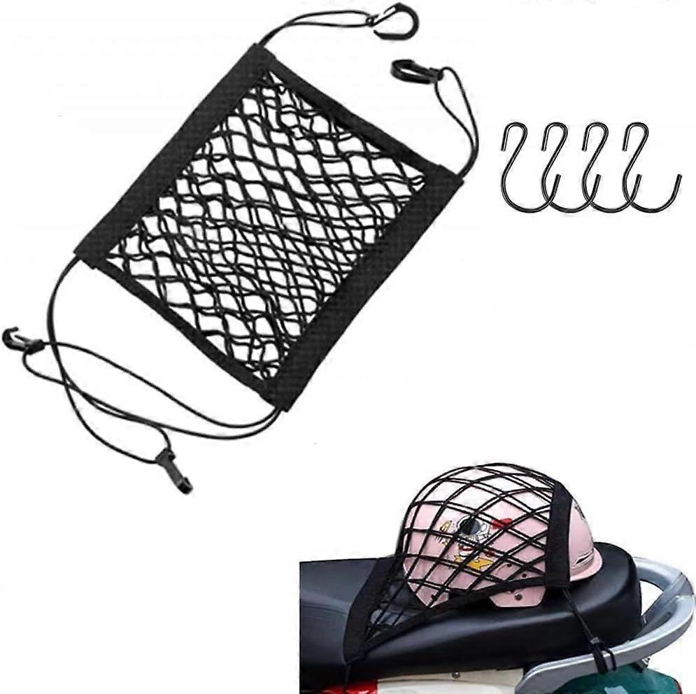 Motorcycle Helmet Net, Motorcycle Net with 4 HooksElastic Motorcycle Helmet Net for Bicycle Motorcycle Fix Motorcycle Helmet Net Etc (Black)