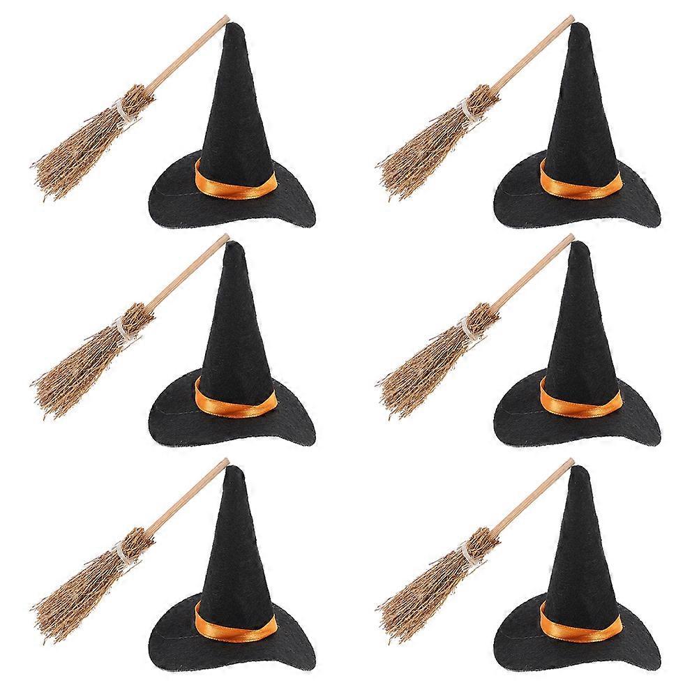Hat Party Decoration with Broom Set for Halloween 3Sets