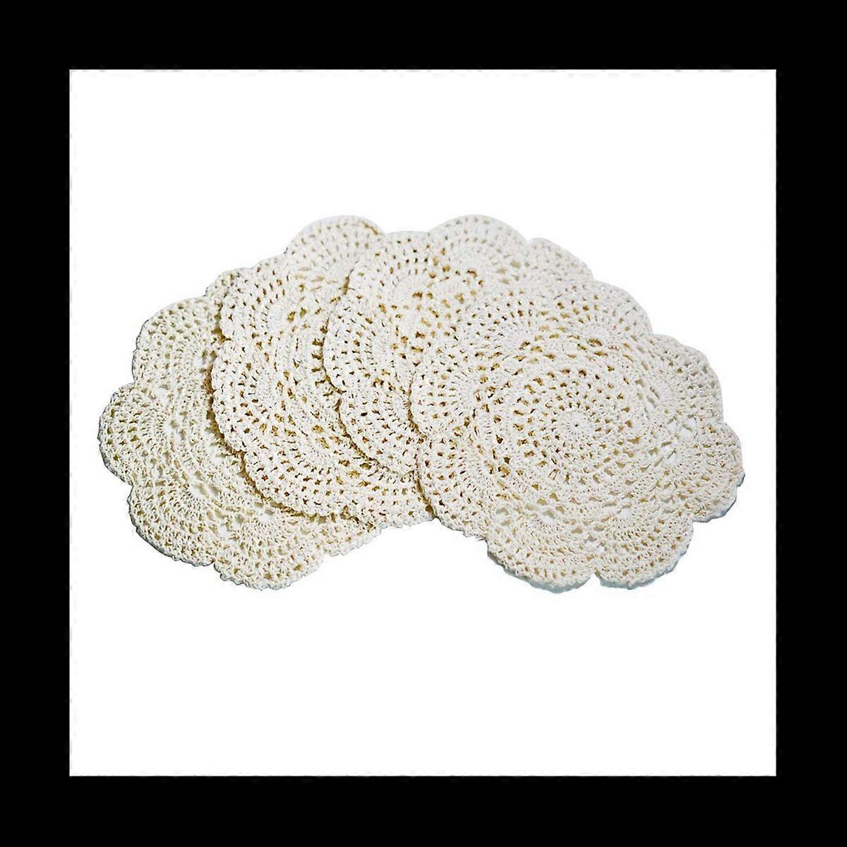 4PCS 8.6 Polegadas Doilies Crochet Round Lace (Bege)
