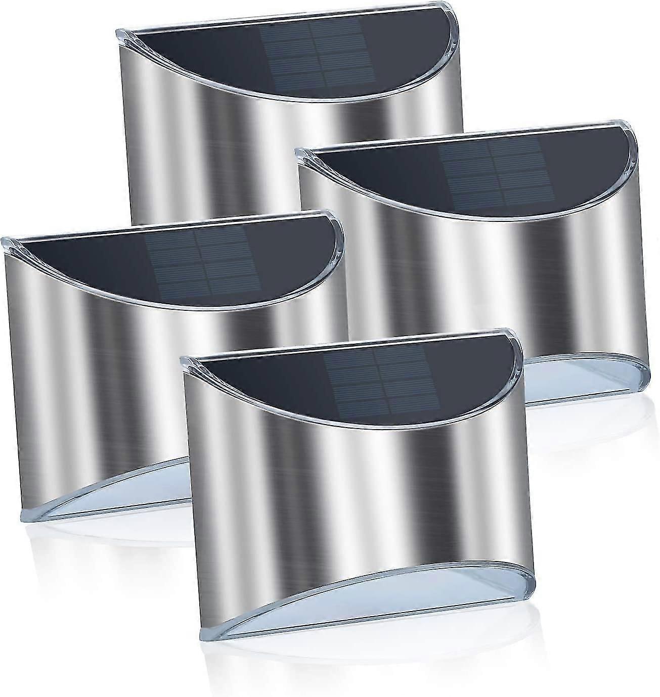 solcellelys for utendørs, led solvegglys, 4 stk rustfritt stål sollys ip65 waterpro