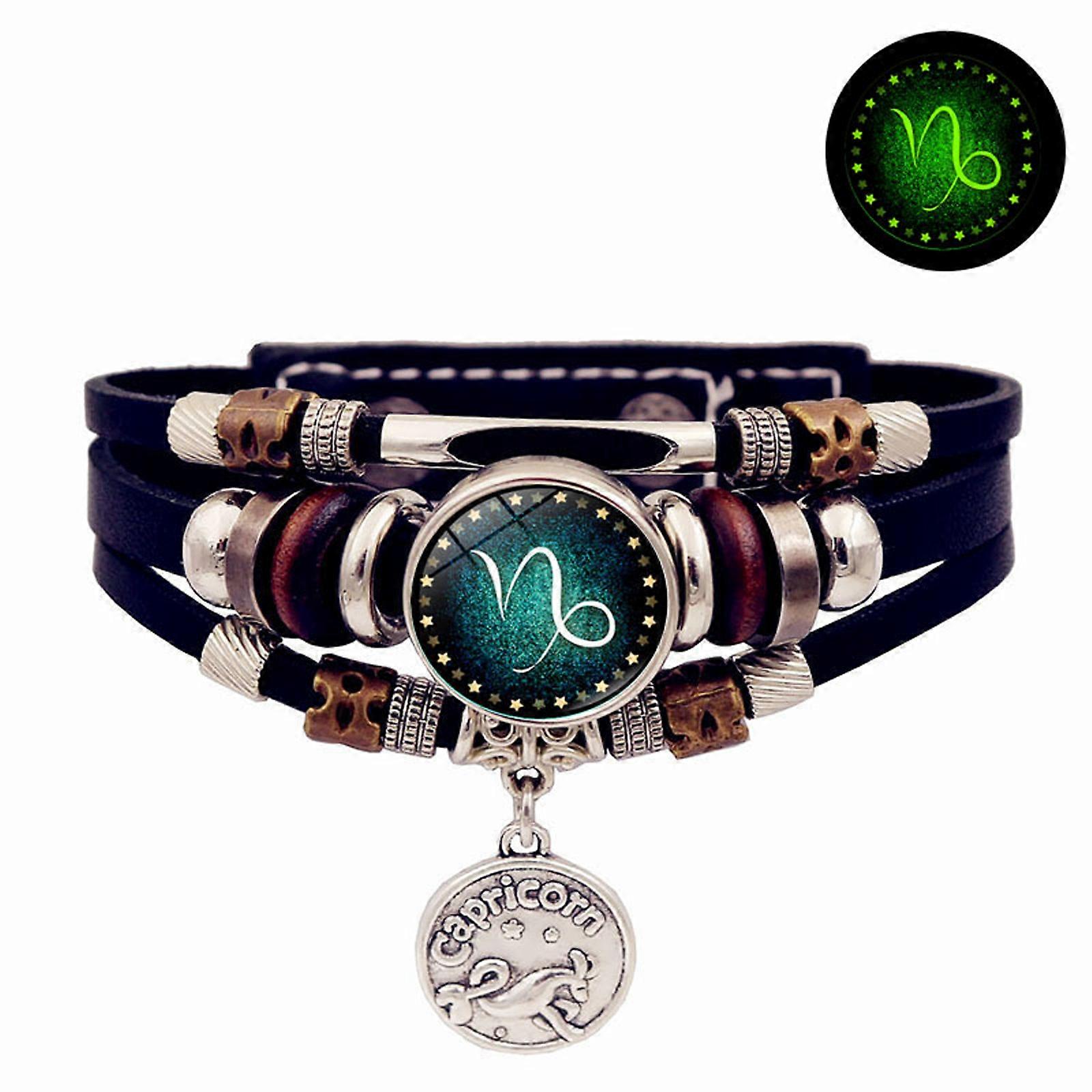 Glow In The Dark Zodiacs Bracelet 12 Constellations Designs Lightweight Synthetic Leather Adjustable For Astronomy Lovers Multicolor