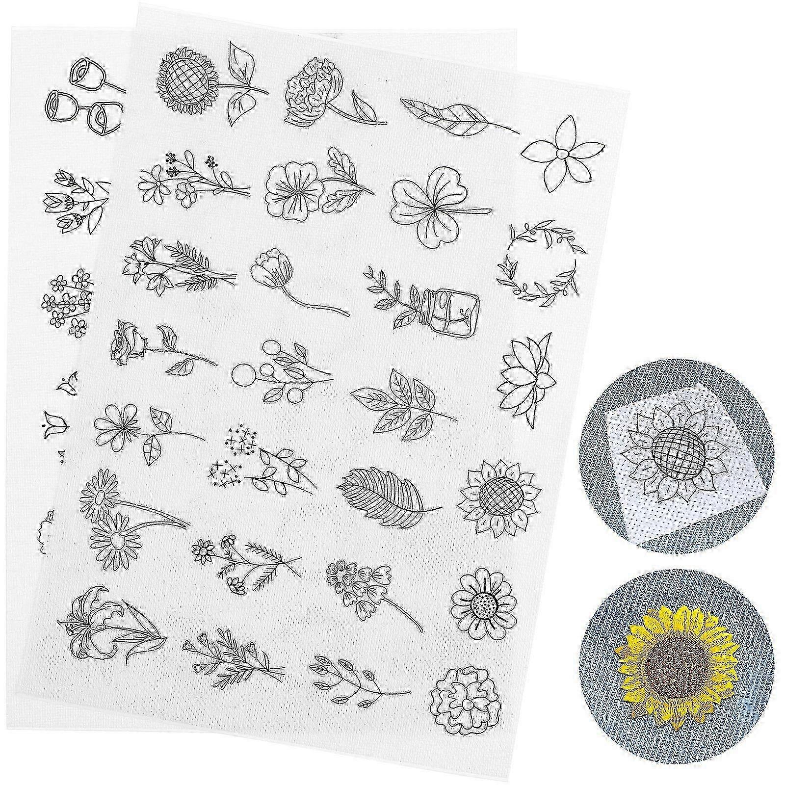 Embroidery Transfer Patterns - Water Soluble Iron-On Templates (2 Sheets) for Instant Embroidery Projects