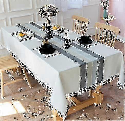 tablecloth dinner rectangular dust cotton proof table tassel linen