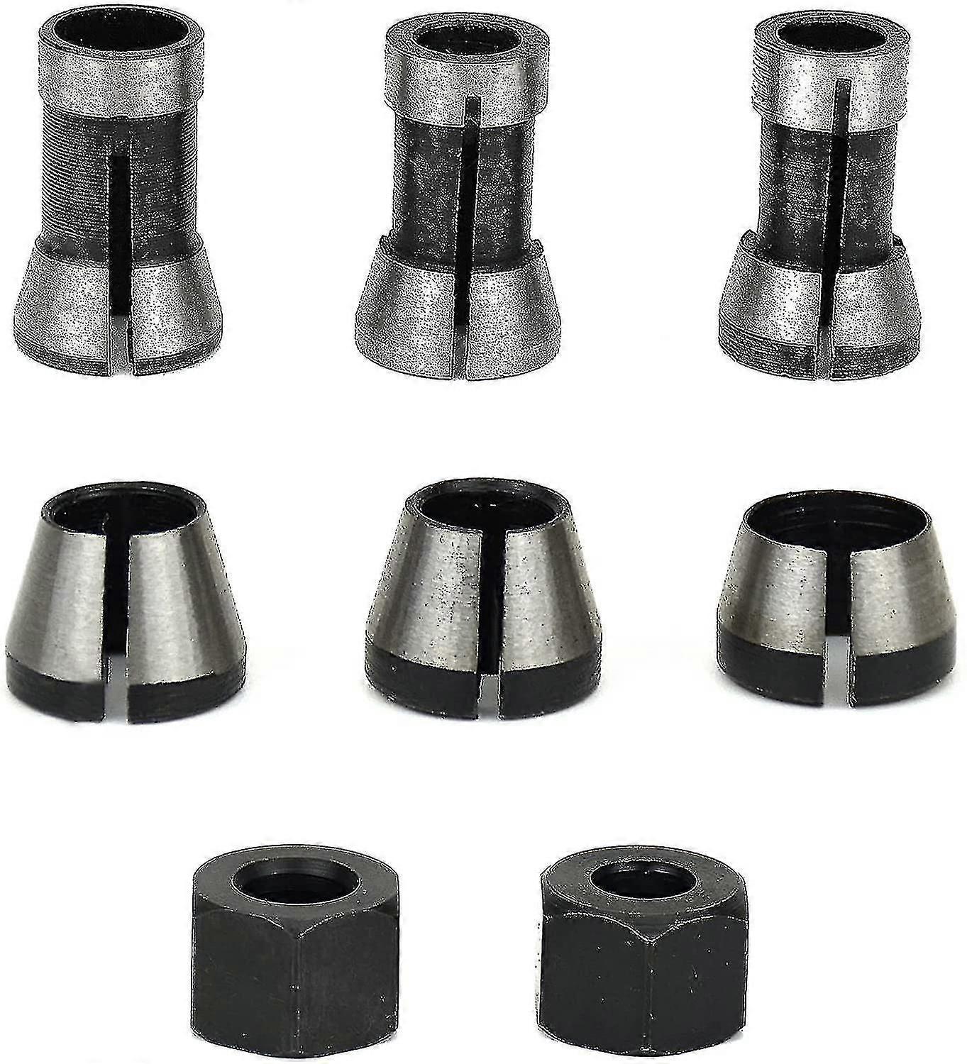 Starlight-6pcs Milling Chuck, 6mm 6.35mm 8mm Collet Trimmer Chuck, Wood Router Chuck, Router Collet, Engraving Machine Collet Adapters +2 Nuts