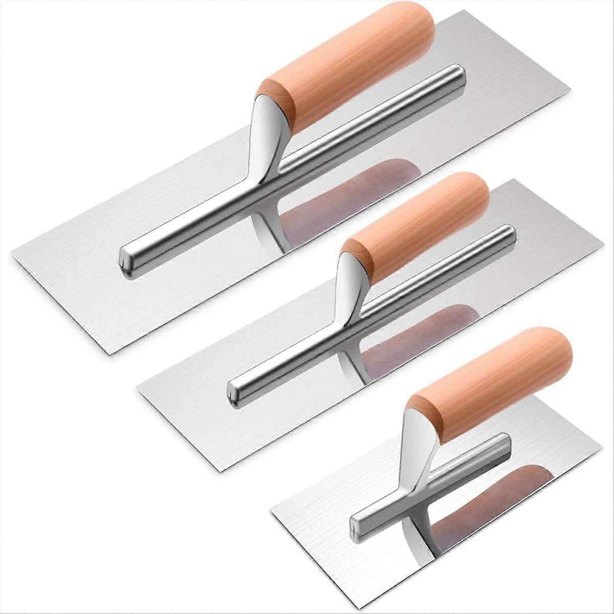 3 Piece Drywall Trowel, Masonry Trowel Set -Wooden Handle, for Concrete Cement Plastering Constructi