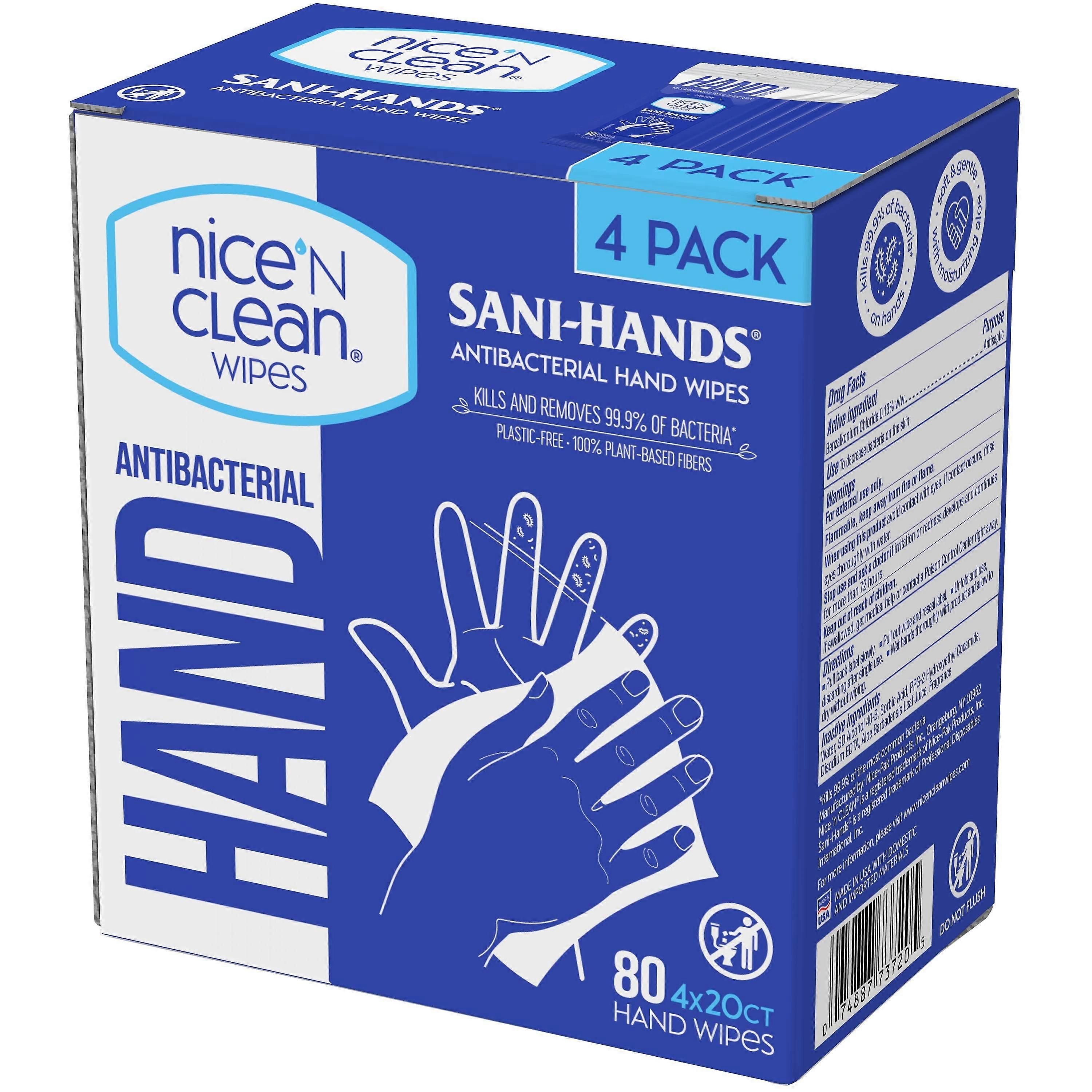 Nice N Clean Antibacterial Hand Wipes, 80 Ea