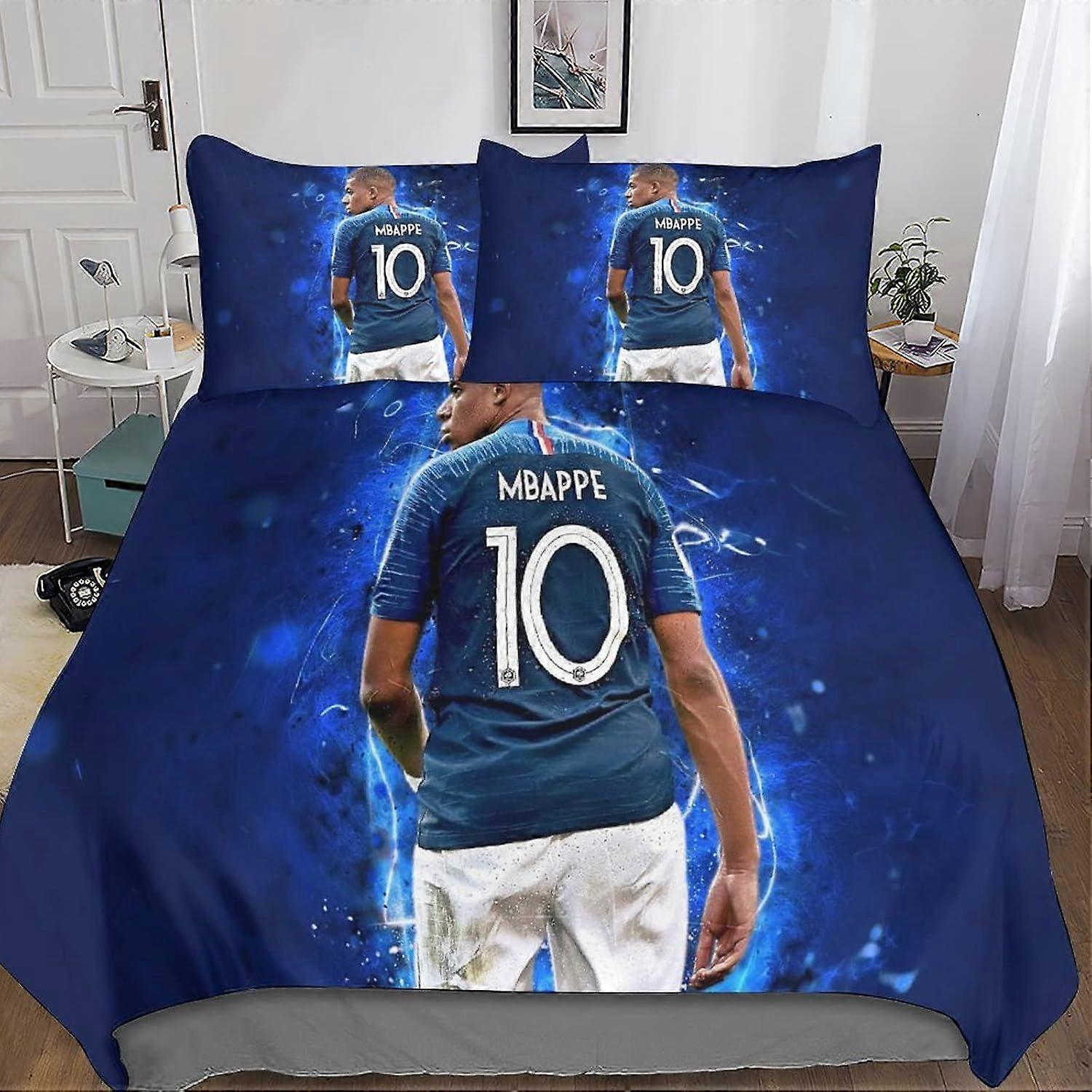 CAYBES Mbappé 3D impresso capa de colcha futebol superstars design edredom capa conjunto de roupa de cama, microfibra macia, zíper escondido meninos e meninas rei