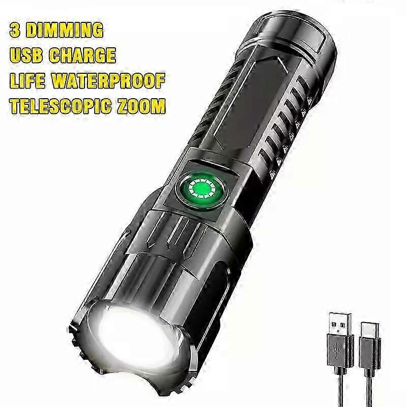 1PC Multi-functional Outdoor Strong Light LED Long-range Telescopic Zoom Flashlight, Plastic USB Rechargeable Flashlight