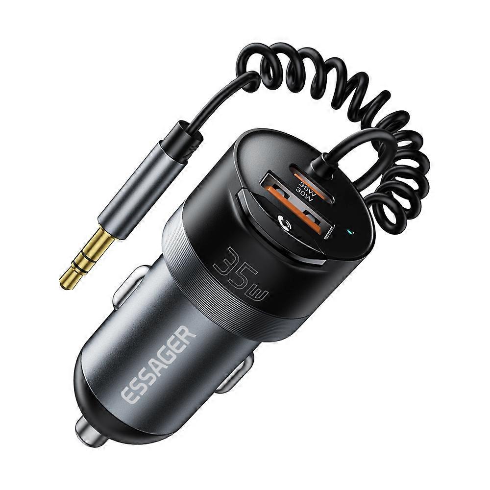 ESSAGER Car Charger Bluetooth-Compatiable 5.3 PD 35W USB-A + Type-C Wired to Wireless Car Audio with