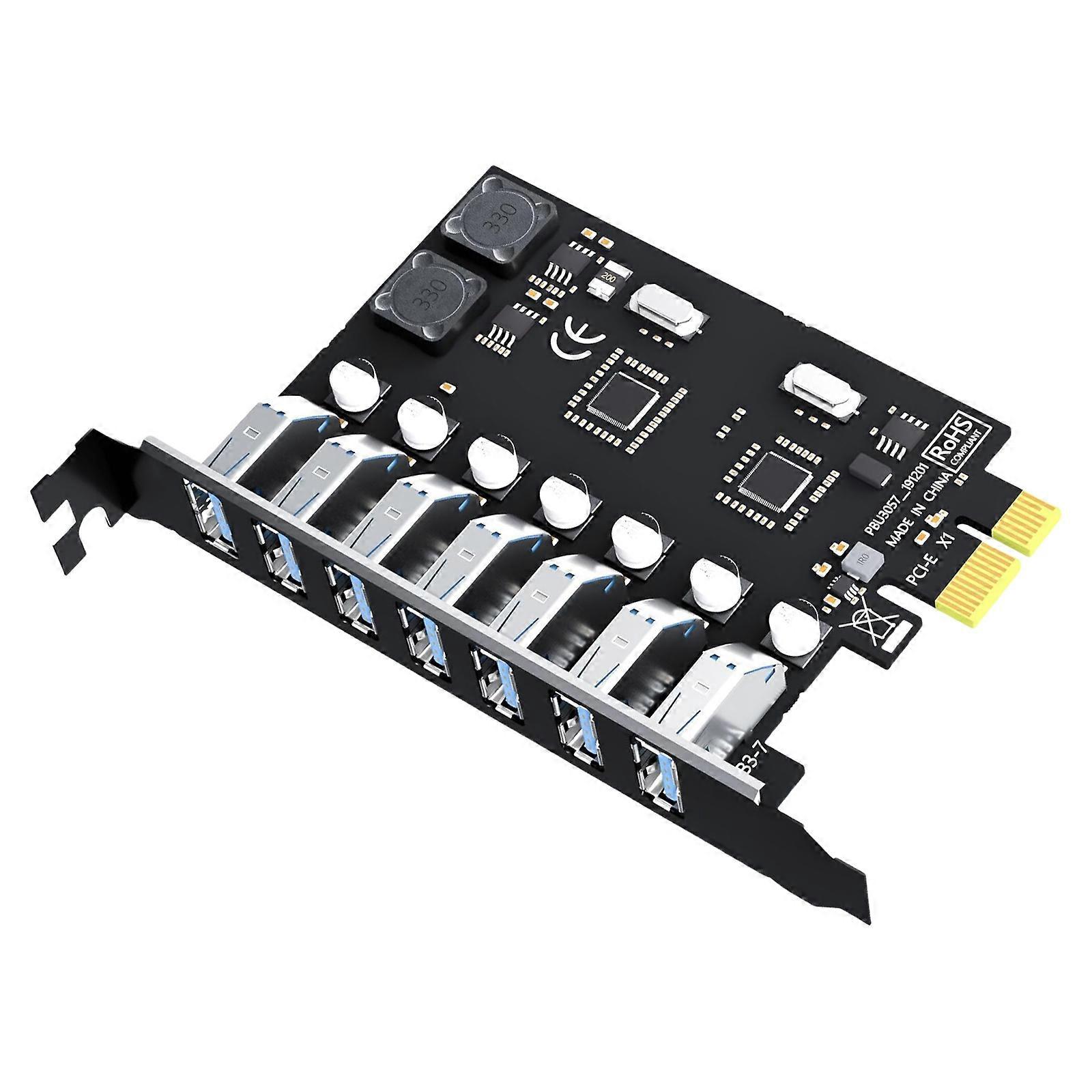 USB3.0 PCIE Expansion Card Adapter External PCIE Extender PCIE Card 7 Port USB3.0 Adapter for Desktop Equipment Multicolor