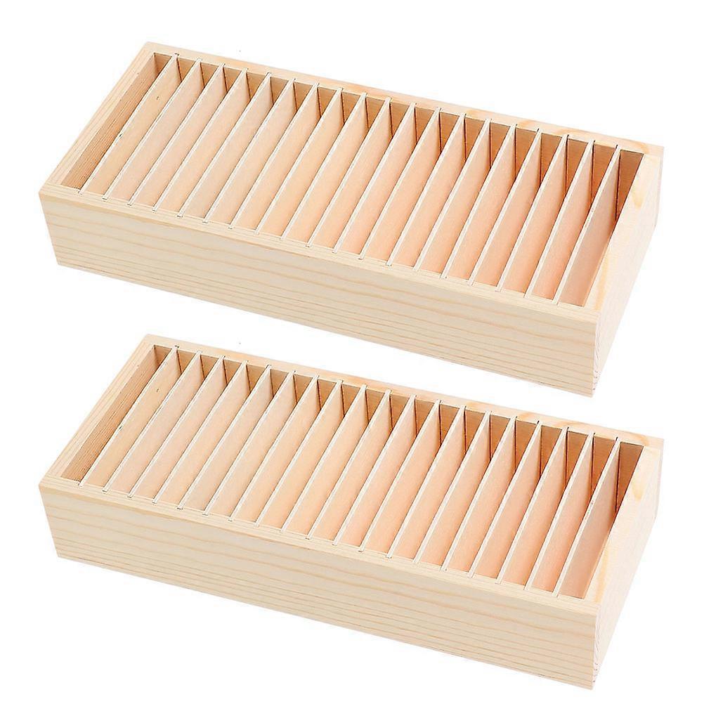 Wooden Hairpin Storage Box with Multi-Compartments for 2Pcs Usage
