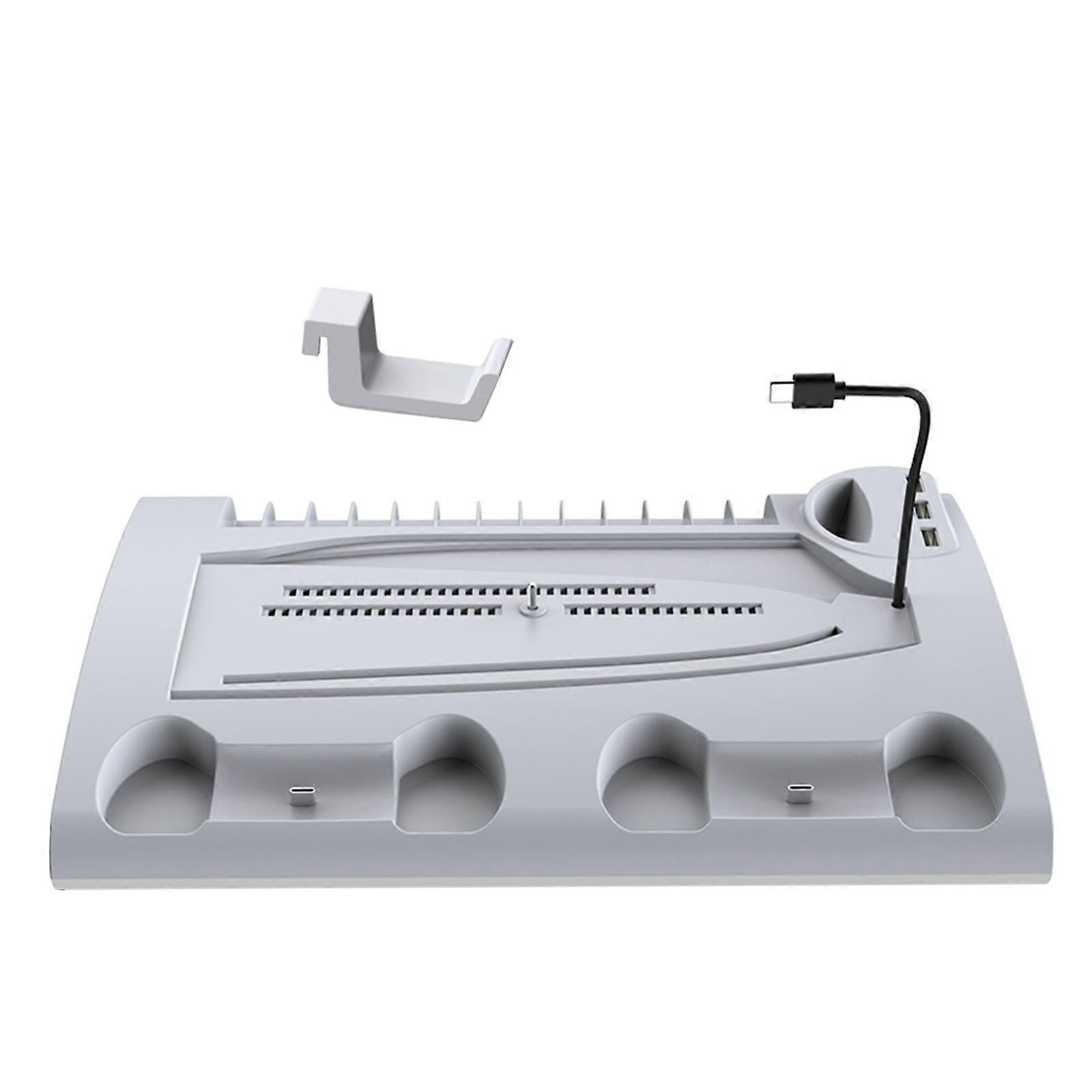 Vertical Stand for Game Console with Charging Dock Light Cooling Fan Controller Charging Stand Cartridge Slot  White