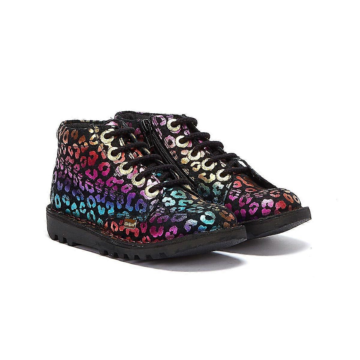 Boy's Girls Kickers Kick Hi Leopard Junior Multi Boots - (Black)