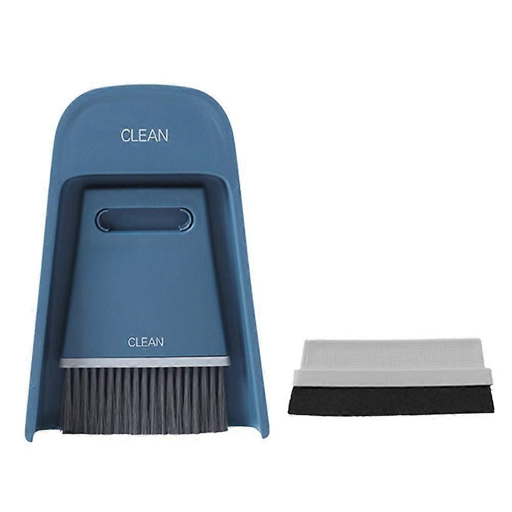 Broom and Dustpan Set with Mini Hand Brush for Table, Countertop, Keyboard, Floor, Pet Cleaning (Navy Blue)