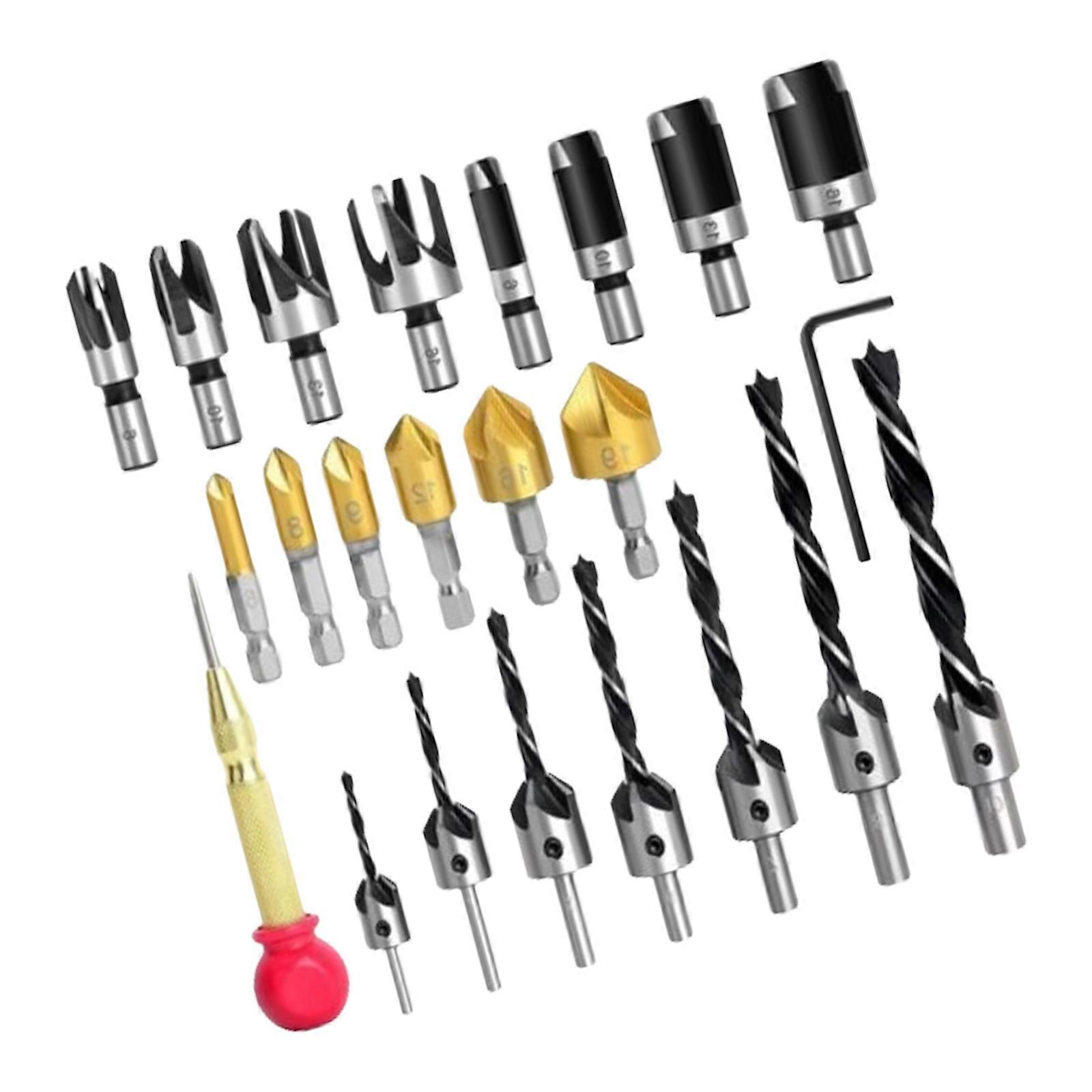 23Pcs Chamfer Drill Sets Hex Shank Wood Chamfering Cutter Metal Countersink Deburring Tool Chamfer Drilling Tool Multicolor
