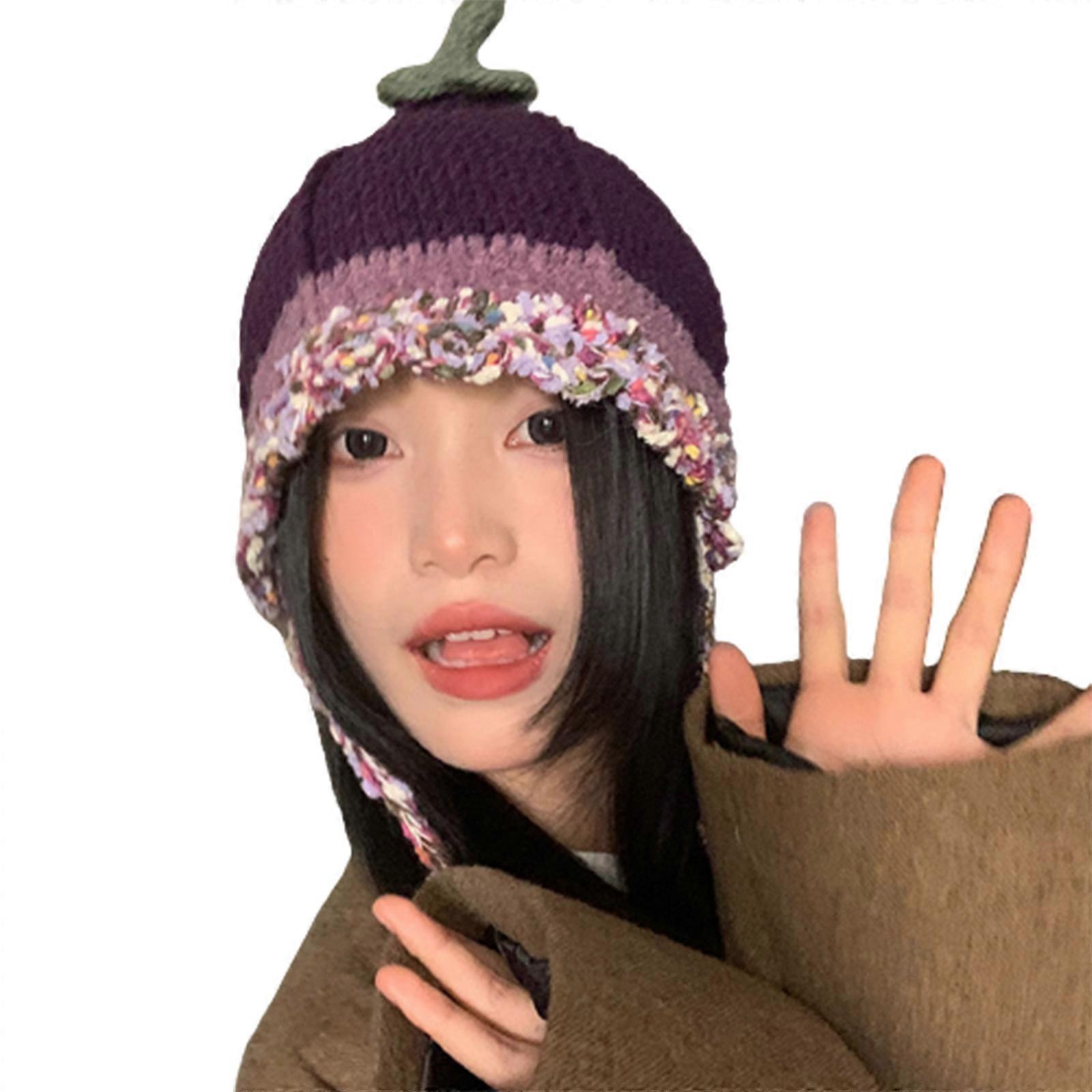 בנות כובע חציל Y2K Vegges כובע Vegges חציל מתנות חם כובע מצויר מבוגרים ילדים Vegges אביזרי צילום חורף סגול