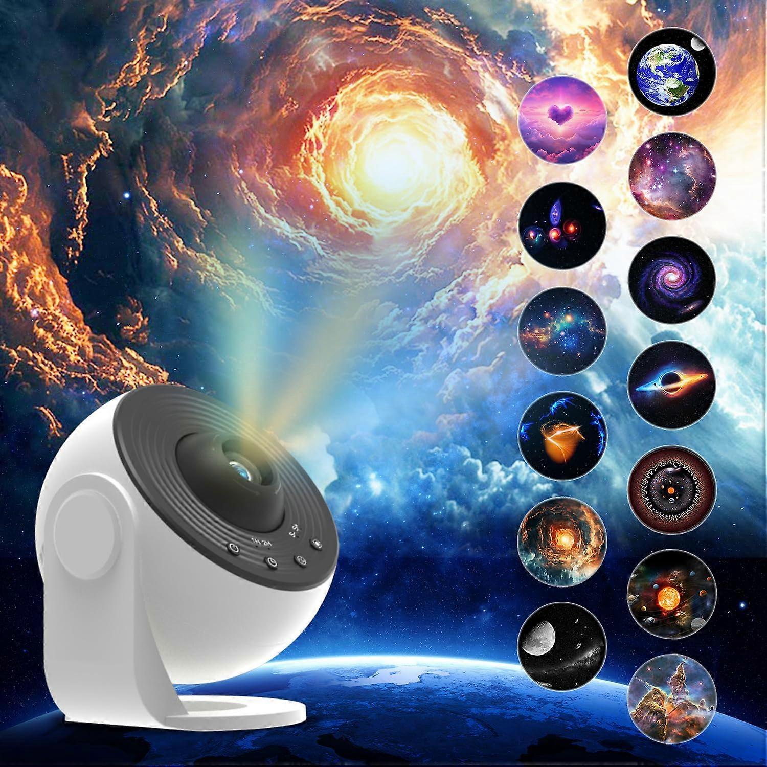 Galaxy Projector with 360° Rotation and 13 Scene Discs, Adjustable Focus Timer Night Light for Bedroom