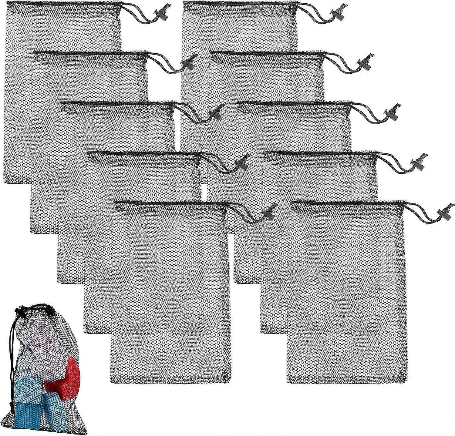 10 PCS Small Mesh Drawstring Bag 30x20cm Multi-Purpose Nylon Mesh Bag Drawstring Cord Lock Closure Laundry Net Bag for Laundry Gym Beach and Travel Se