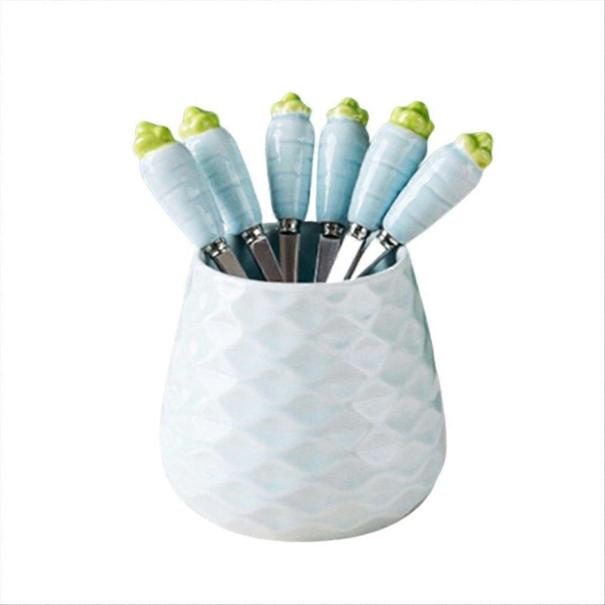Cute Ceramic Jar Fruit fork Set 304 Stainless Steel Cake fork C