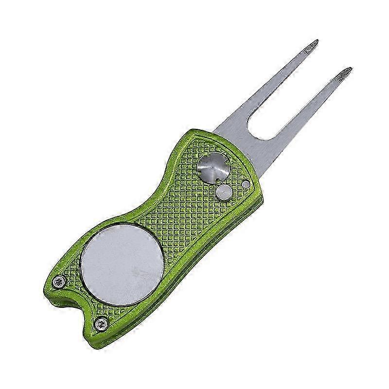 Folding Repair Fork for Golf, Divot Tool with Spring and Alloy Handle