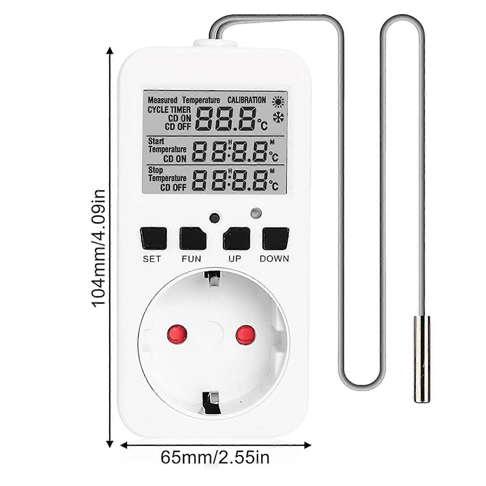 2X Digital Temperature Controller Sockets,16A Heating Cooling Thermostat Socket with Sensor for Greenhouse EU Plug