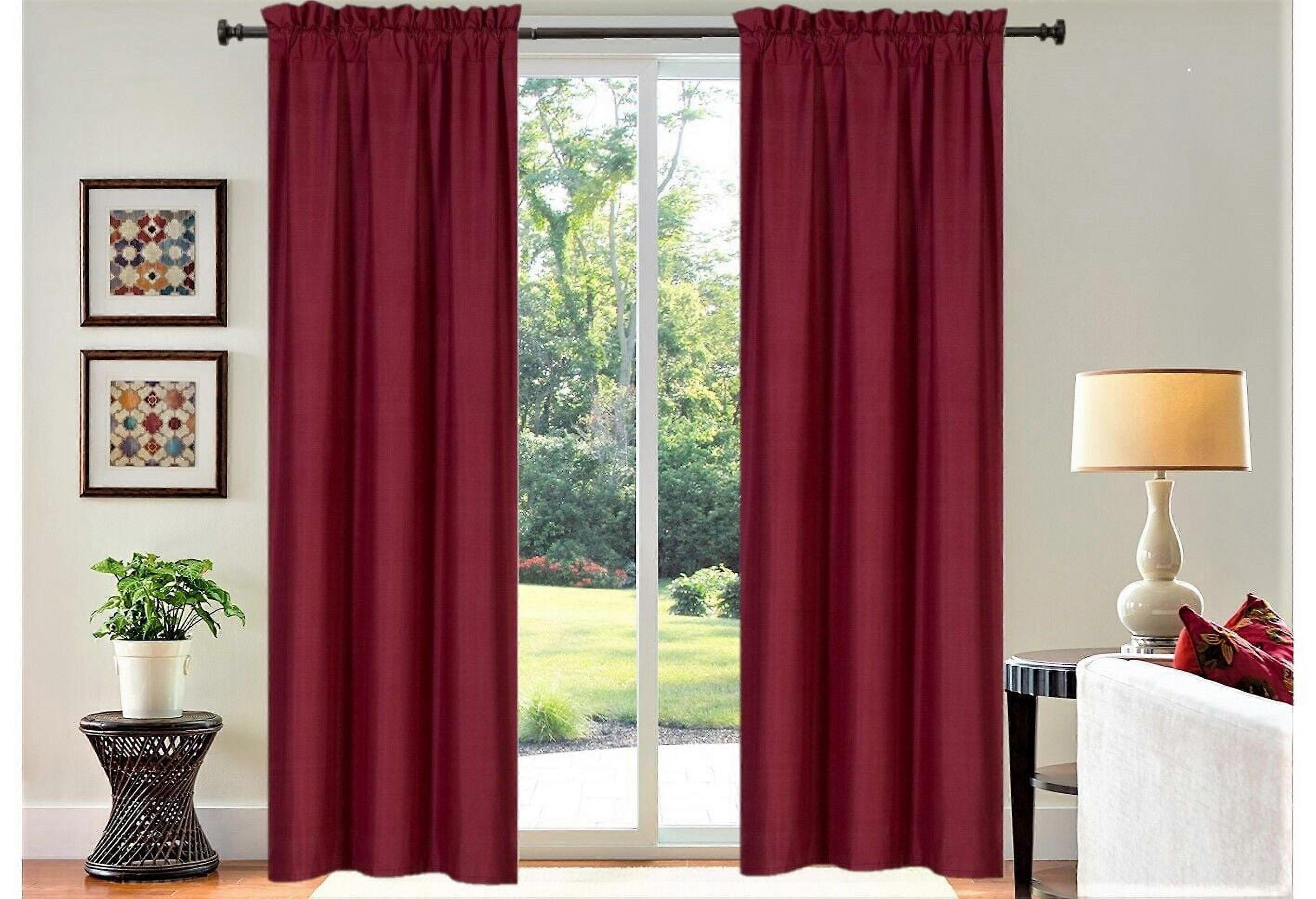 Set of 2 panels persian collection matte finish Not shiny Burgundy solid blackout with rod pocket foam lined window curtain drape R64 84 length