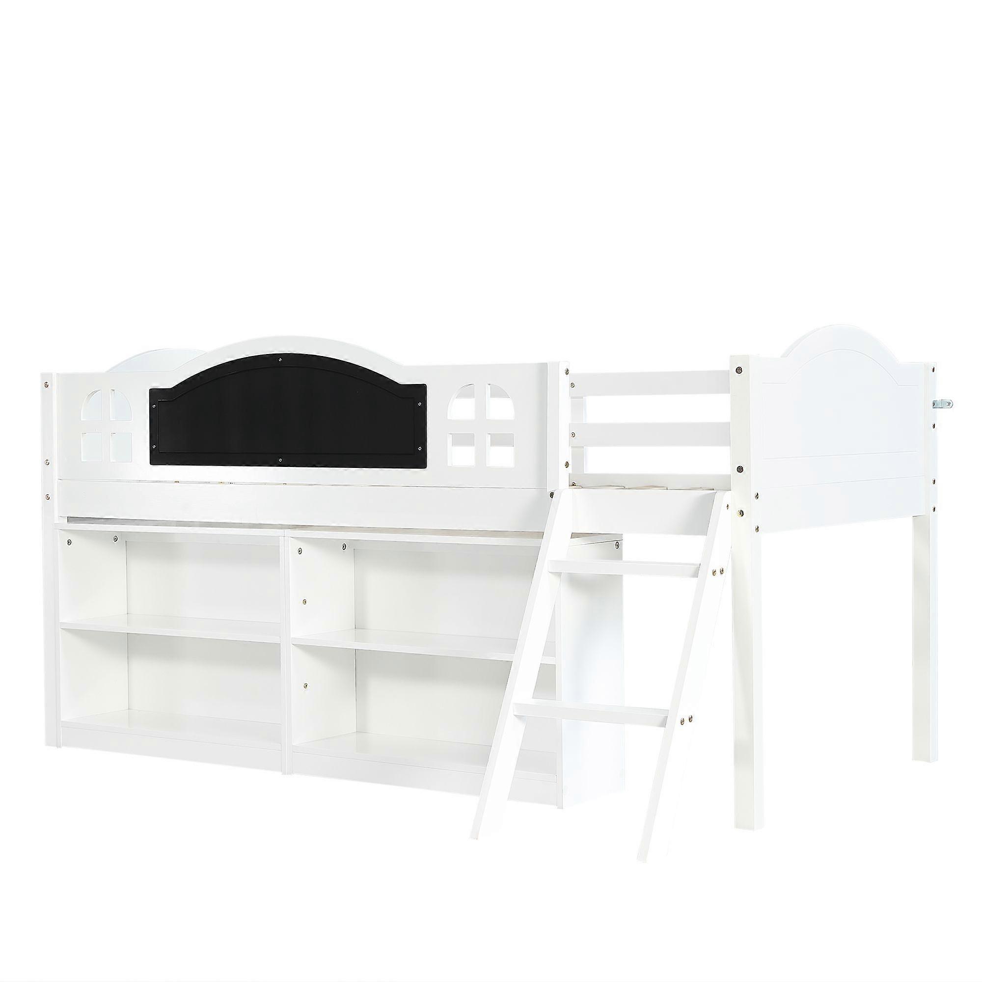 Wooden Single Bed with Blackboard and Storage Cabinets