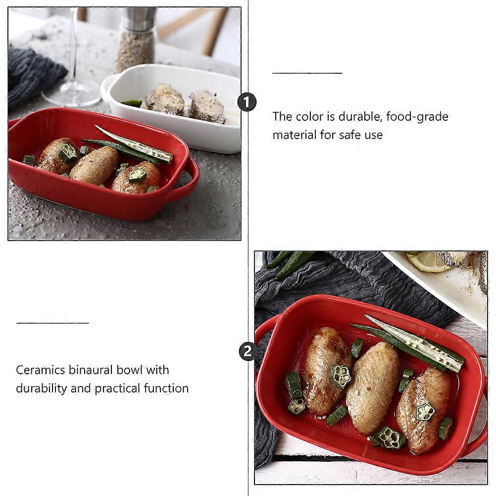 Oval Baking Tray Ceramic Binaural Tray for Household Use 4Pcs