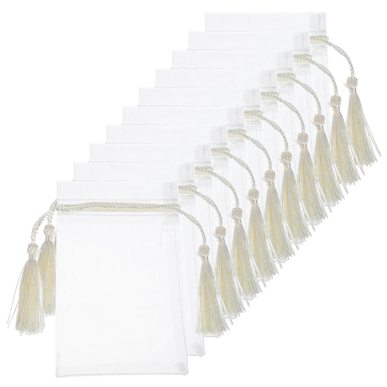 Beige Organza Gift Packaging Bags for Storage with Drawstring 10Pcs