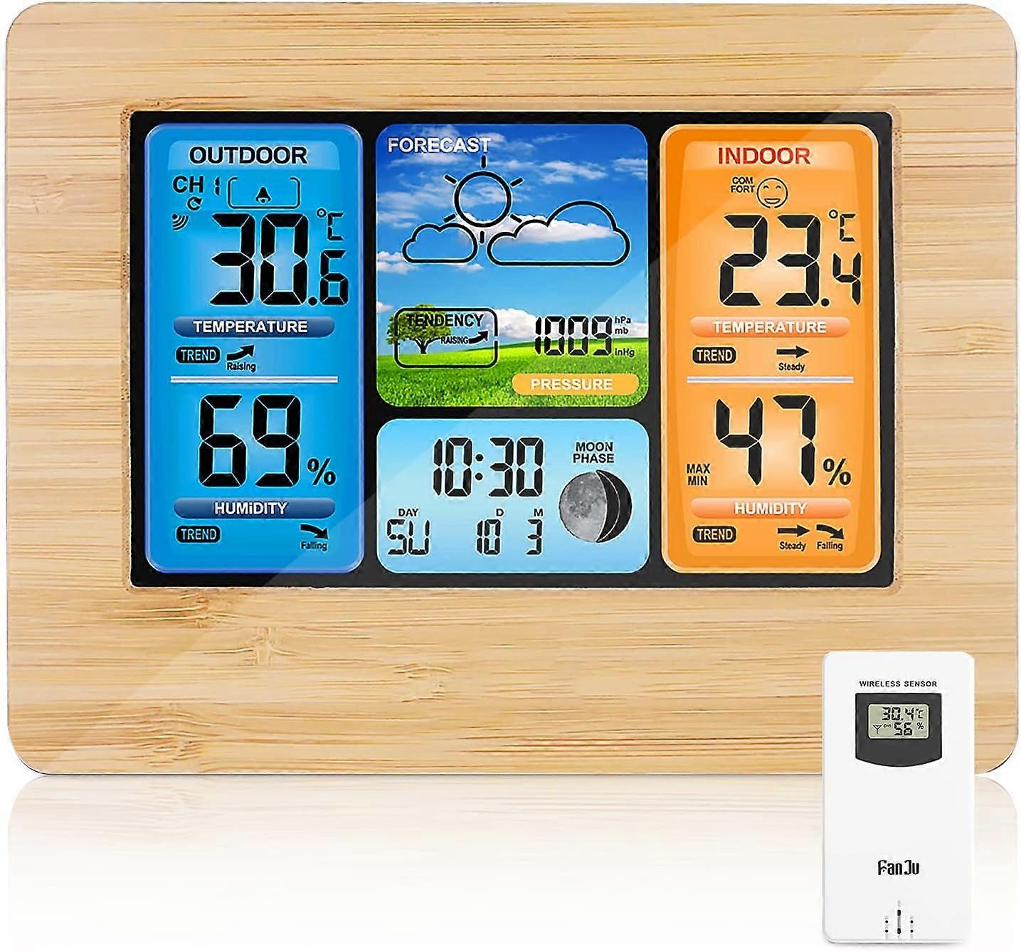Wireless Weather Station Digital Color Forecast Weather Station with Alarm and Temperature/Humidity/Barometer/Alert/Lunar Clock/Weather with
