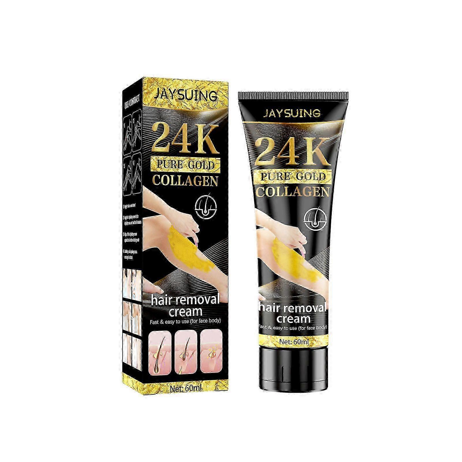 24K Gold Hair Removal Cream for Sensitive Skin  Fast, Gentle, Non-Irritating Formula with Collagen, Deep Penetration, Pore Shrinking & Hair Growth Inh