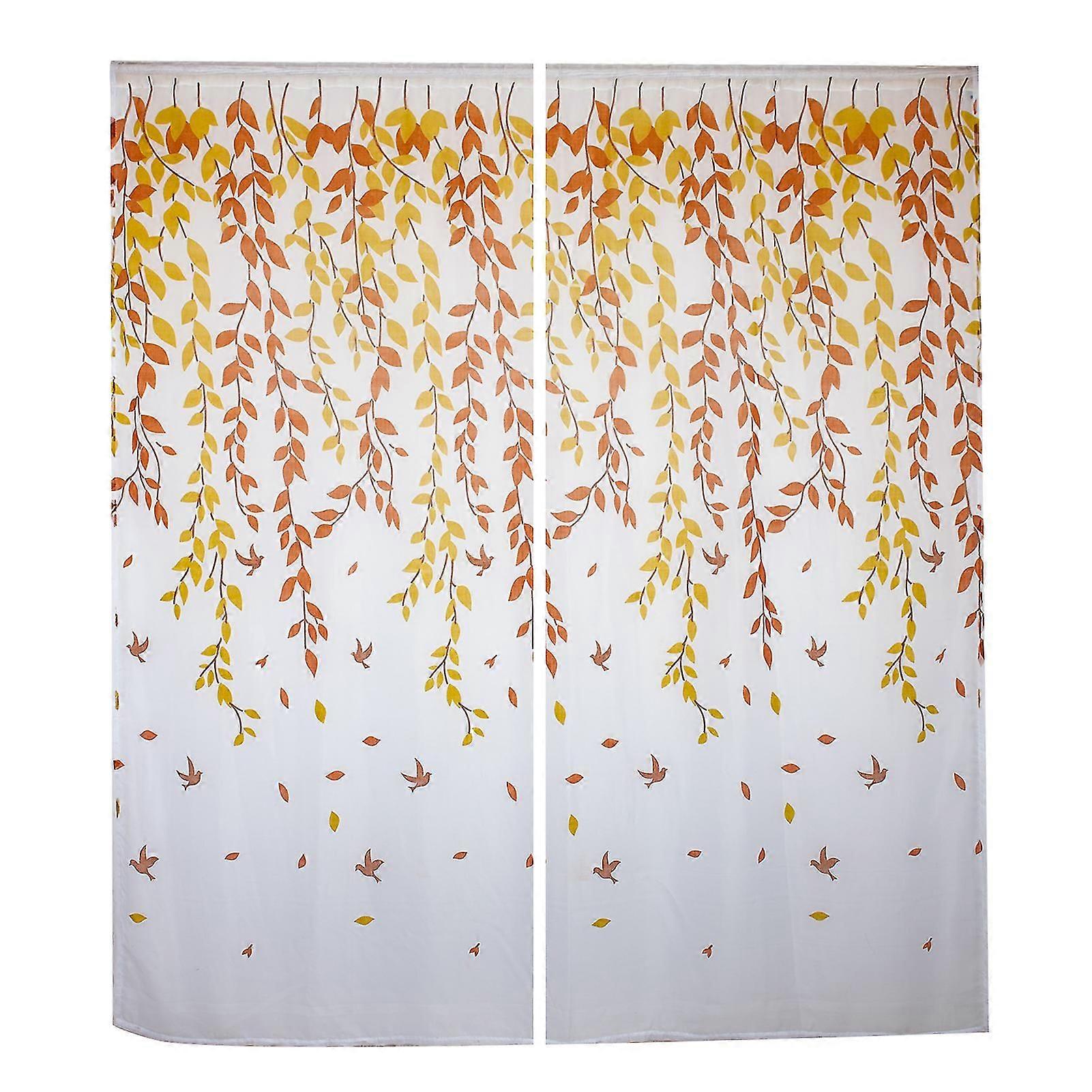2pcs/set Translucent Curtain Branches Print Multi-color Window Decor Leaves Pattern Window Sheer For Home