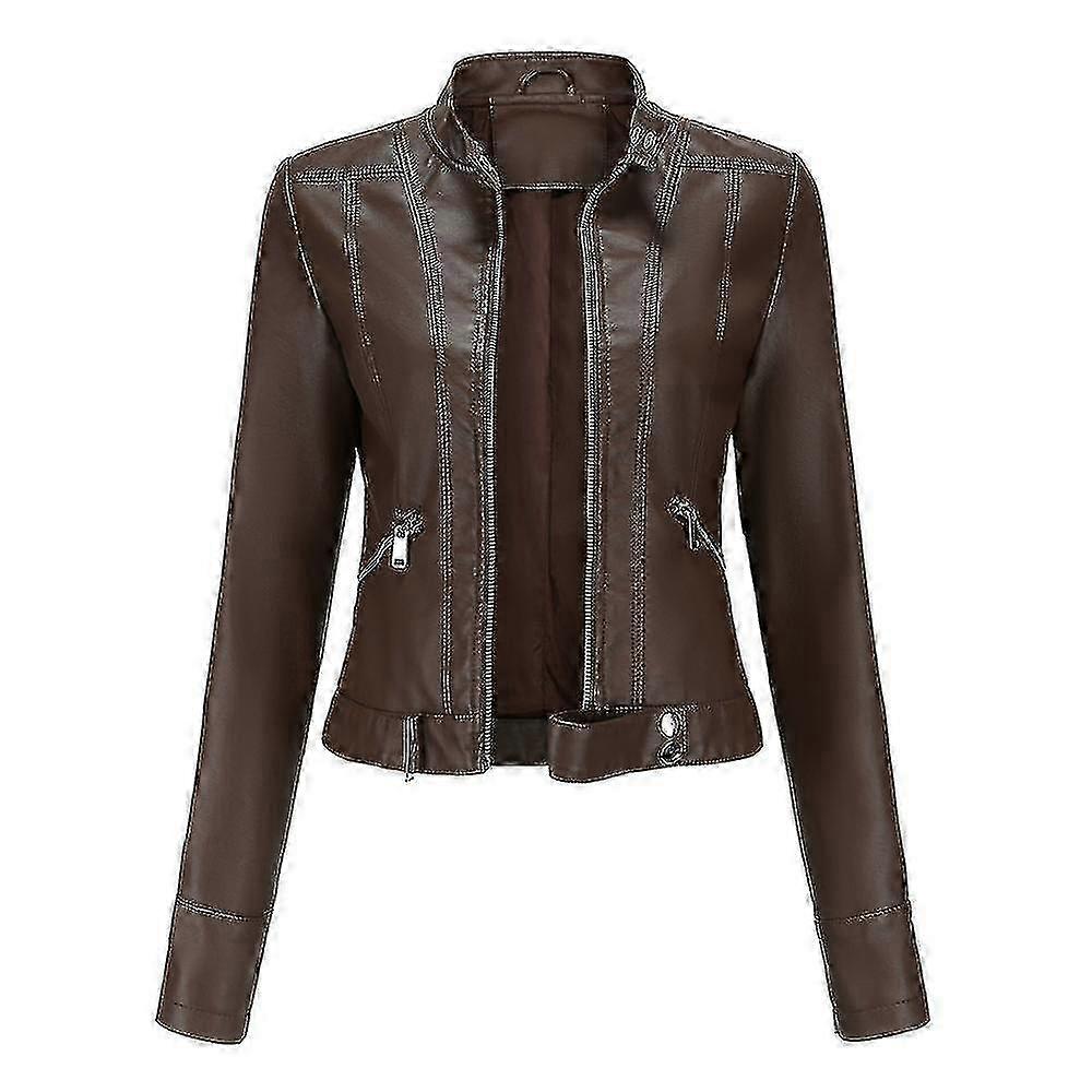 Womens Casual Zipper Regular-fit Leather Jacket