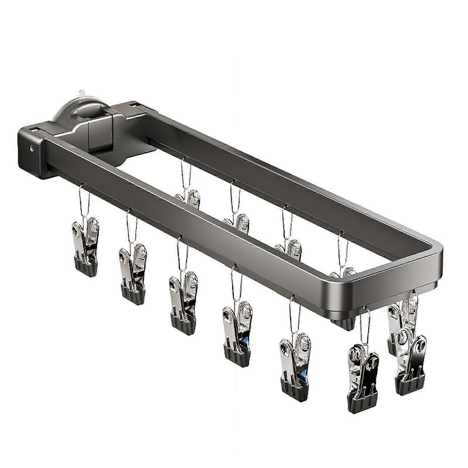 Wall Mounted Foldable Clothes Drying Rack with 12 Aluminum Clips for Small Spaces Black Gray