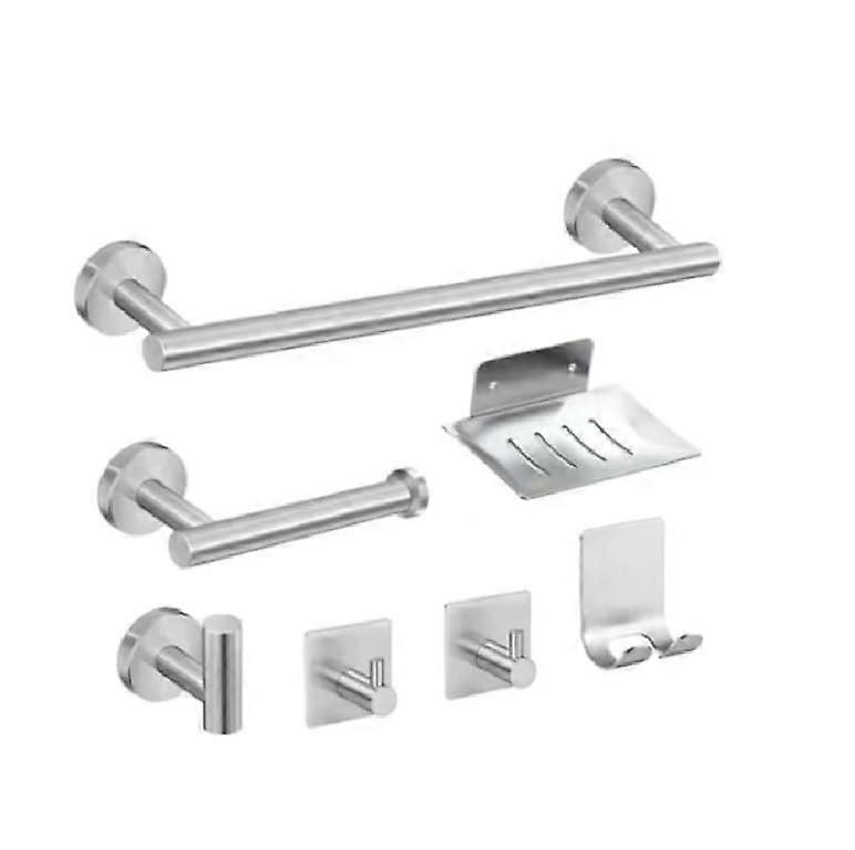 Bathroom Hardware Set, 7Piece Brushed Stainless Steel Accessories, Modern Wall Mounted Design