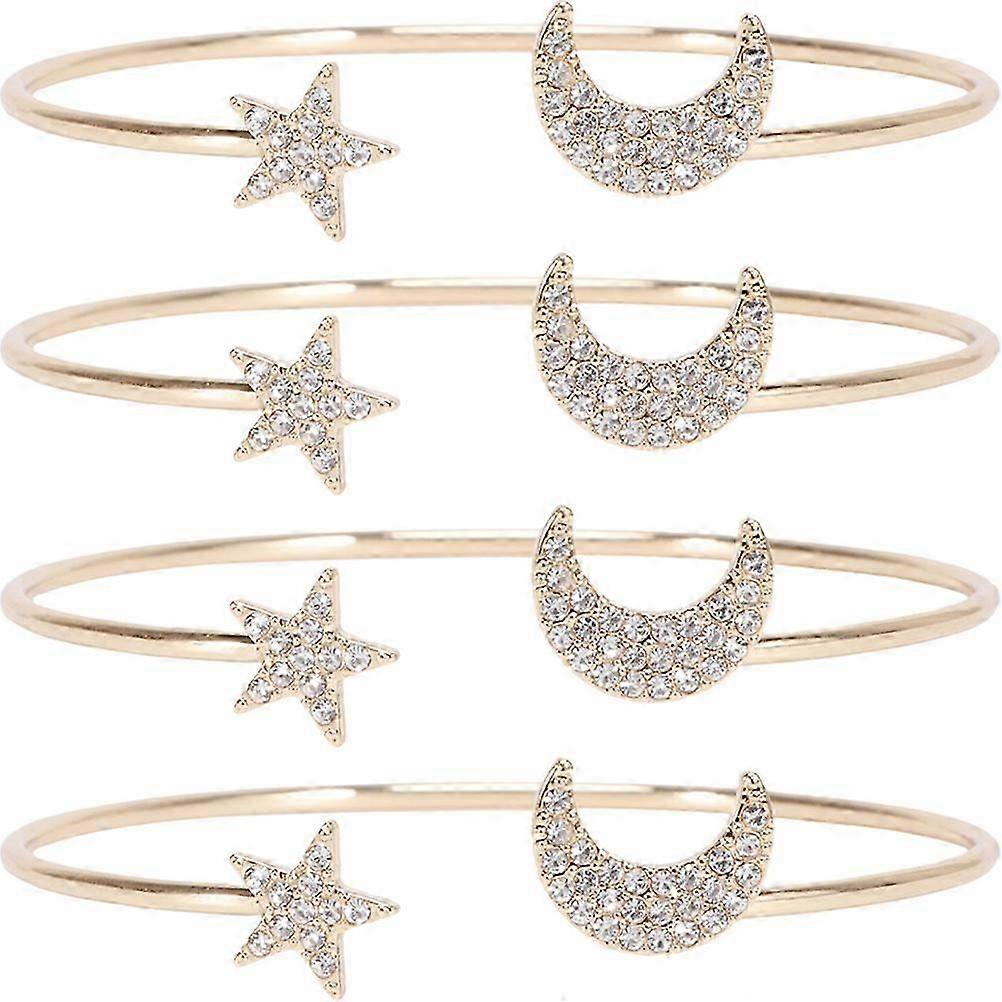 4pcs Adjustable Moon Star Bangle Bracelet Stylish Cuff Bangle Wrist Jewelry